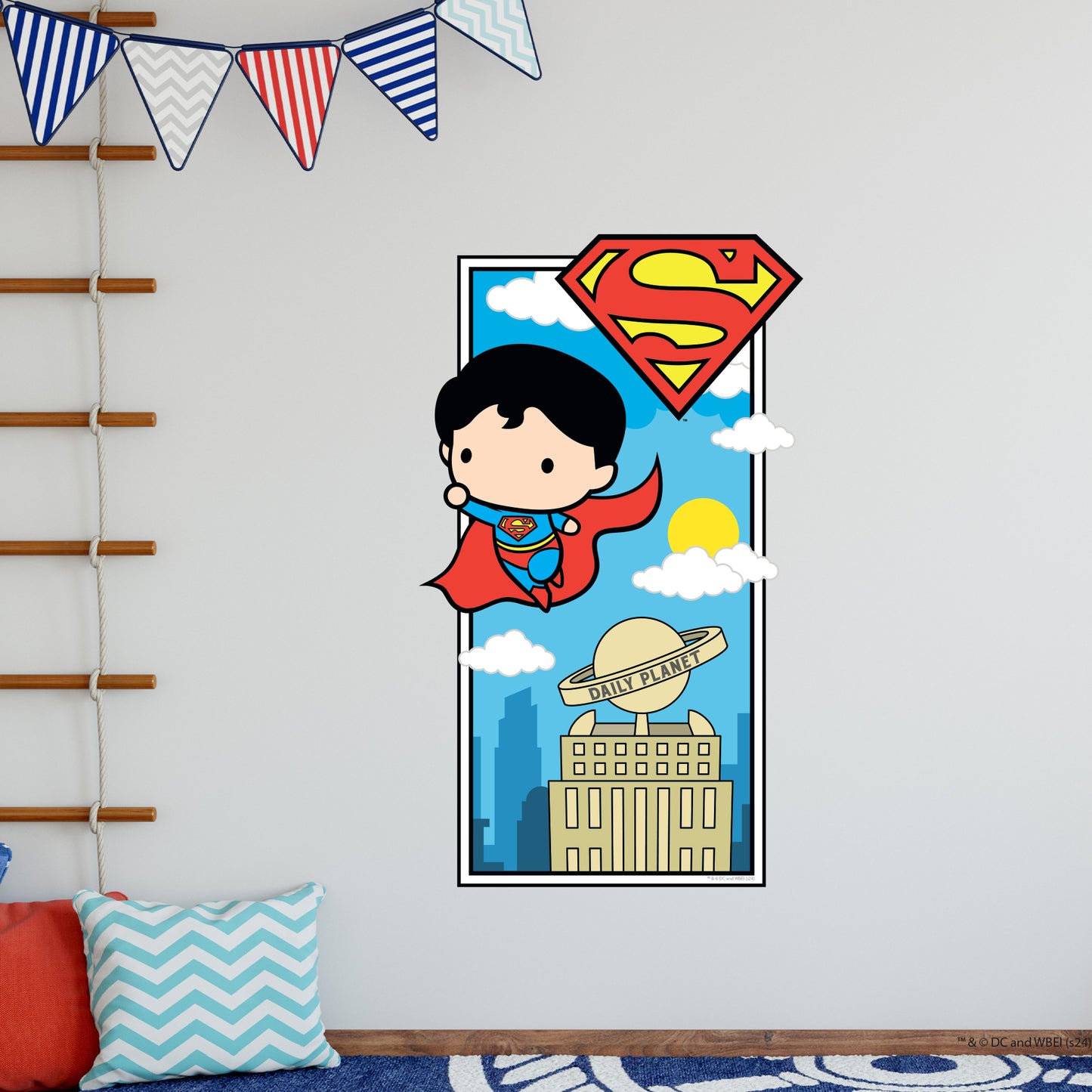 Superman Wall Sticker - Superman Cartoon Icon Flying Through Sky Wall Decal DC Superhero Art