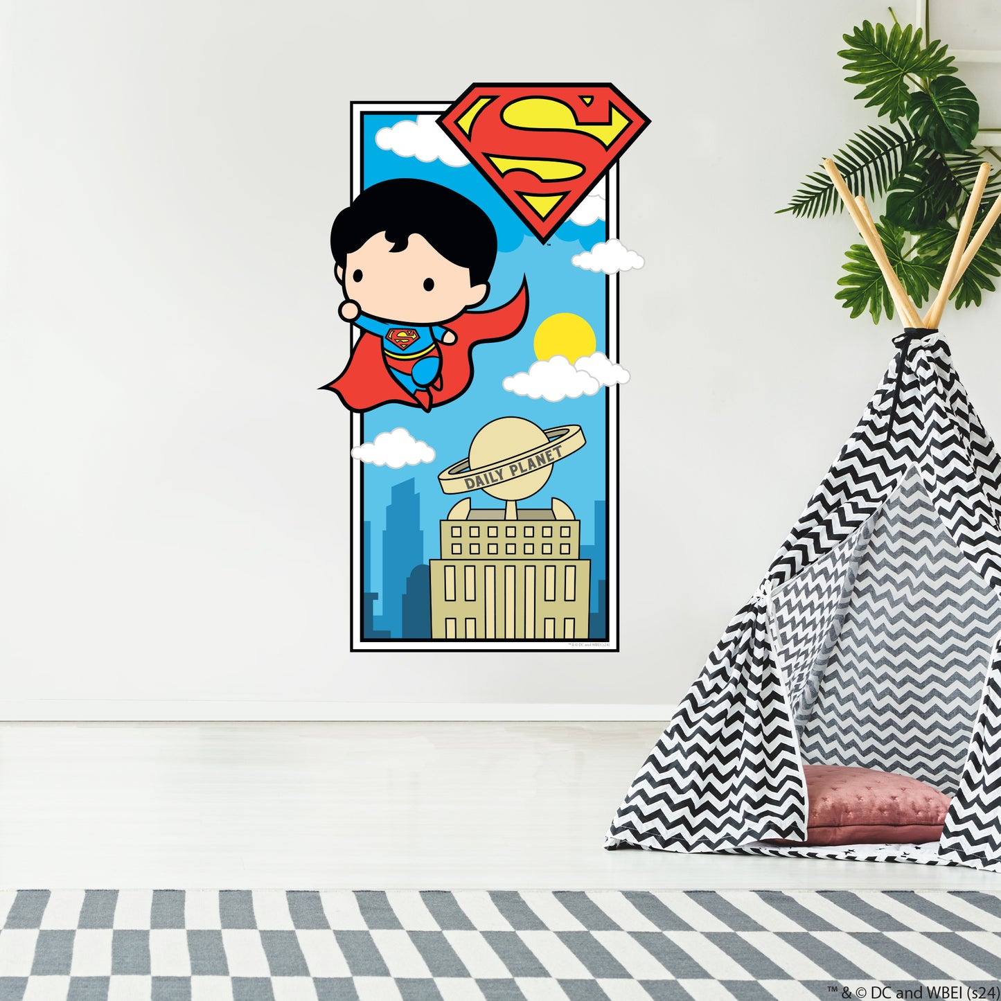 Superman Wall Sticker - Superman Cartoon Icon Flying Through Sky Wall Decal DC Superhero Art