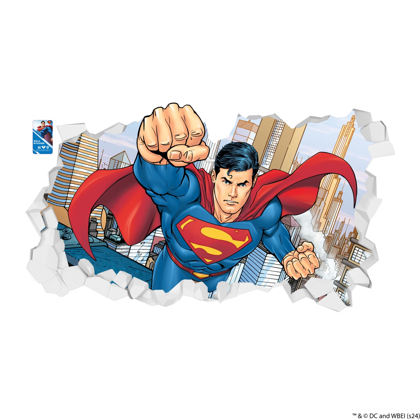 Superman Wall Sticker - Flying Through Broken Wall Decal DC Superhero Art