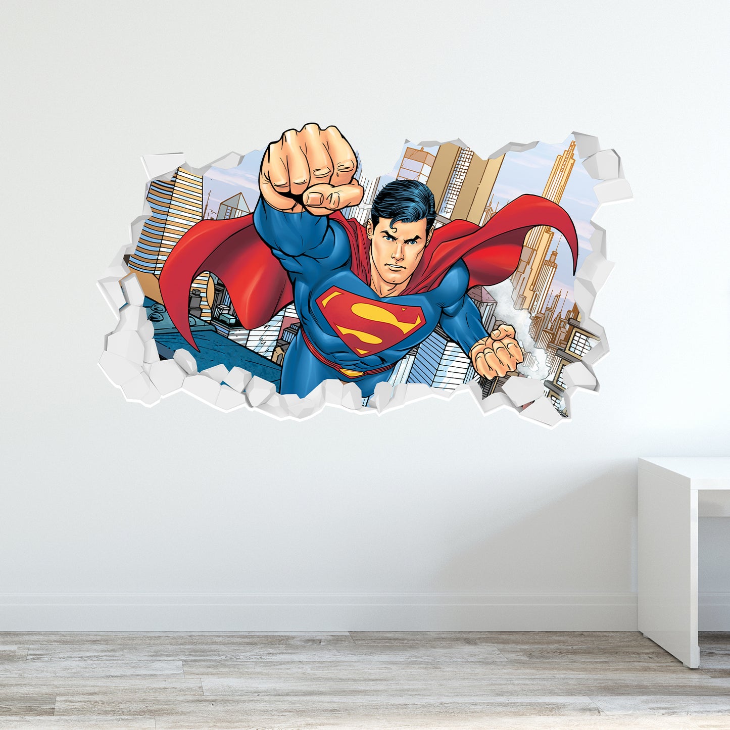 Superman Wall Sticker - Flying Through Broken Wall Decal DC Superhero Art