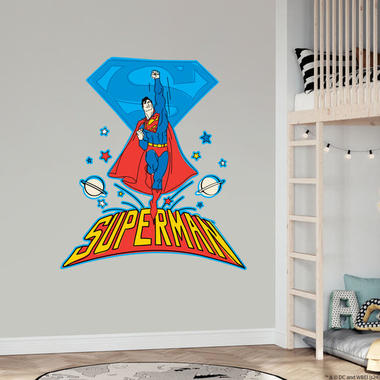 Superman Wall Sticker - Flying Up Into Space Wall Decal DC Superhero Art