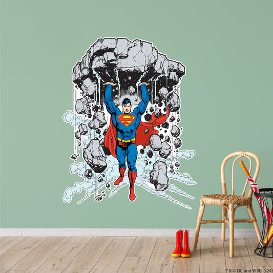 Superman Wall Sticker - Lifting Rock Sketch Wall Decal DC Superhero Art