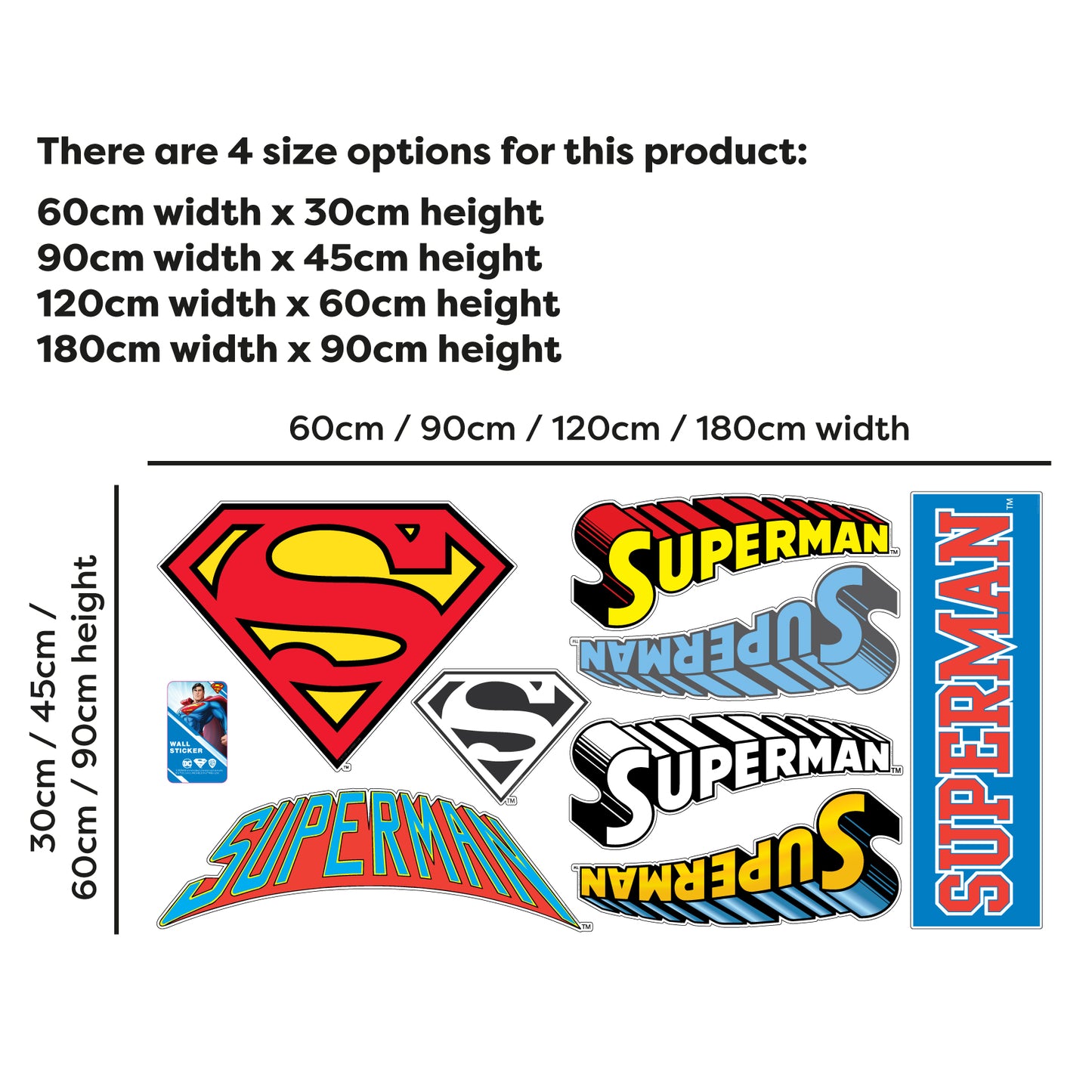 Superman Wall Sticker - Logos Set Wall Decal DC Superhero Art