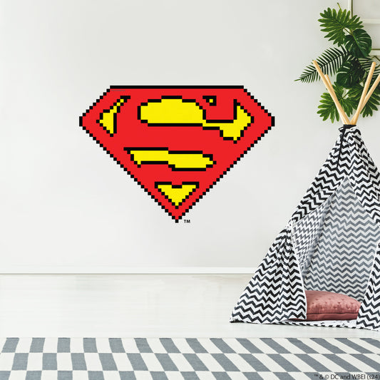 Superman Wall Sticker - Pixel Logo Wall Decal DC Superhero Art