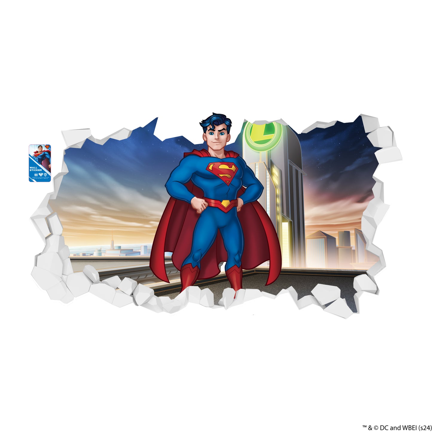 Superman Wall Sticker - Stood on Rooftop Broken Wall Decal DC Superhero Art