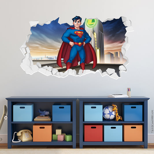 Superman Wall Sticker - Stood on Rooftop Broken Wall Decal DC Superhero Art