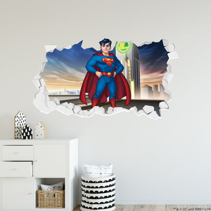 Superman Wall Sticker - Stood on Rooftop Broken Wall Decal DC Superhero Art