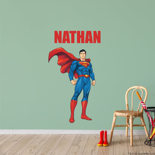 Superman Wall Sticker - Stood with Cape Blowing Personalised Wall Decal DC Superhero Art