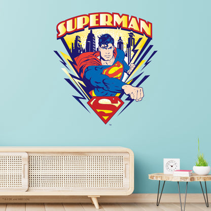 Superman Wall Sticker - Triangle Lightning Graphic Wall Decal DC Superhero Art