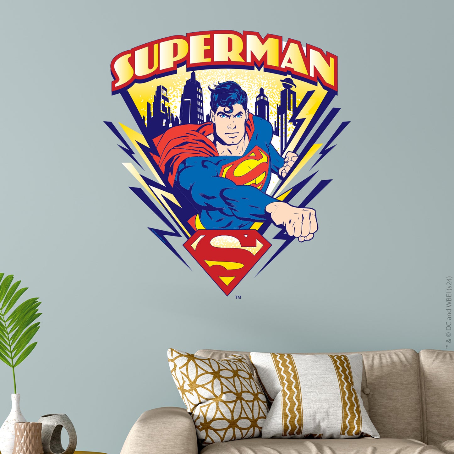 Superman Wall Sticker - Triangle Lightning Graphic Wall Decal DC Superhero Art