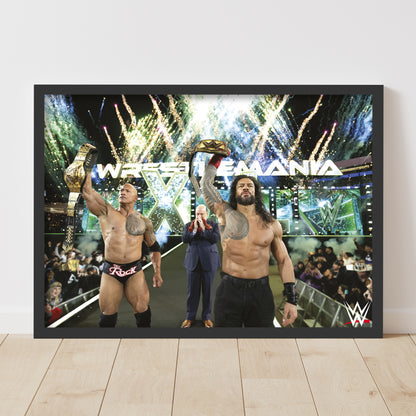 WWE Print - The Rock and Roman Reigns WrestleMania Win Poster Wrestling Wall Art