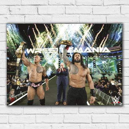 WWE Print - The Rock and Roman Reigns WrestleMania Win Poster Wrestling Wall Art