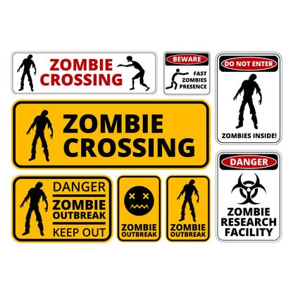 Warning Sign Wall Sticker - Danger Zombie Crossing Sign Set Decal Wall Art