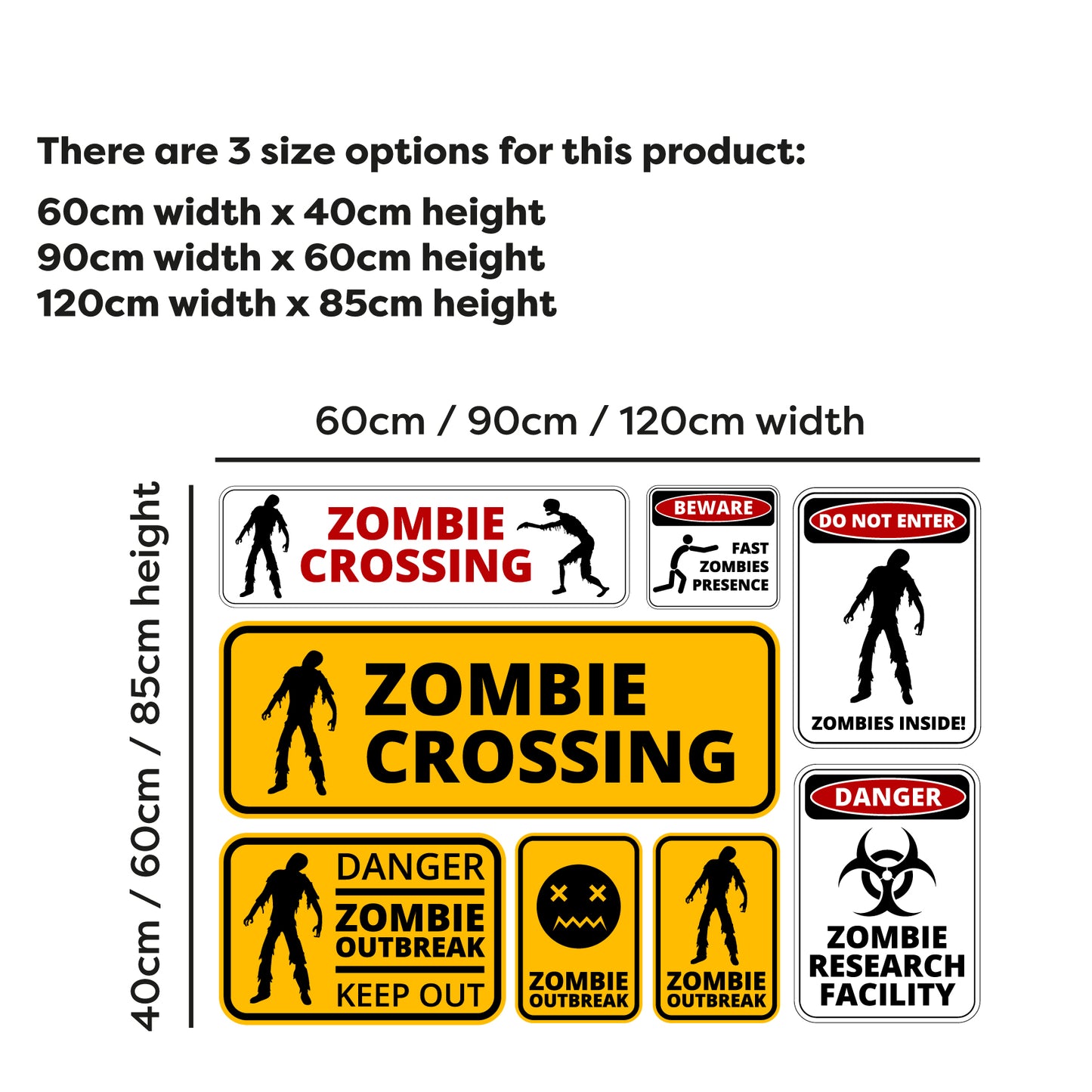 Warning Sign Wall Sticker - Danger Zombie Crossing Sign Set Decal Wall Art