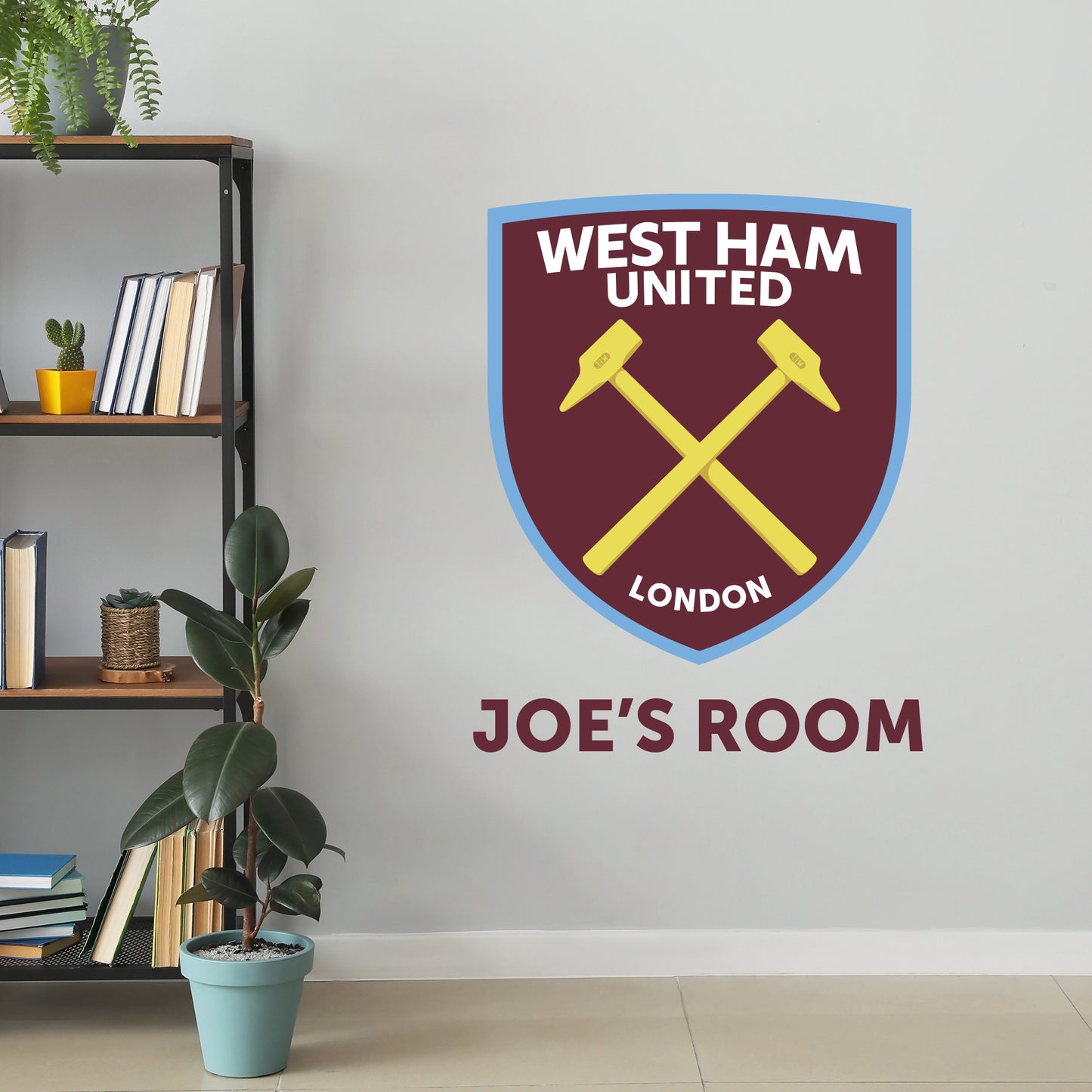 West Ham United Football Club - Hammers Crest with Personalised Name + Wall Sticker Set