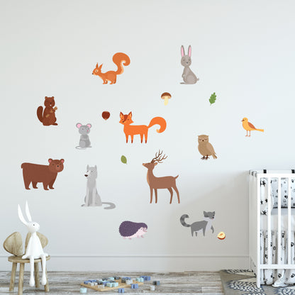 Woodland Wall Sticker - Group of 12 Forest Animals Decal Set Wall Art