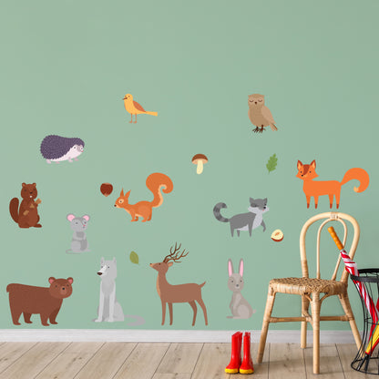 Woodland Wall Sticker - Group of 12 Forest Animals Decal Set Wall Art