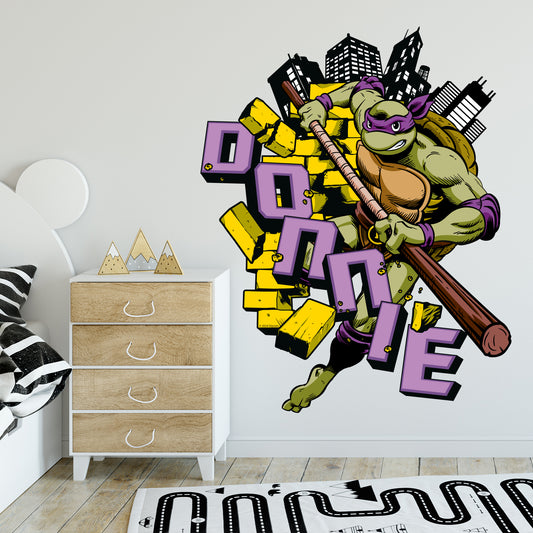 Teenage Mutant Ninja Turtles Wall Sticker - Donnie Jumping Through Bricks Decal World of TMNT Art