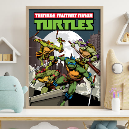 Teenage Mutant Ninja Turtles Print - Group Moonlight Rooftop Poster World of TMNT Wall Art