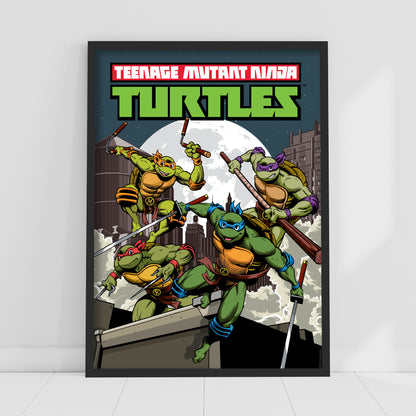 Teenage Mutant Ninja Turtles Print - Group Moonlight Rooftop Poster World of TMNT Wall Art