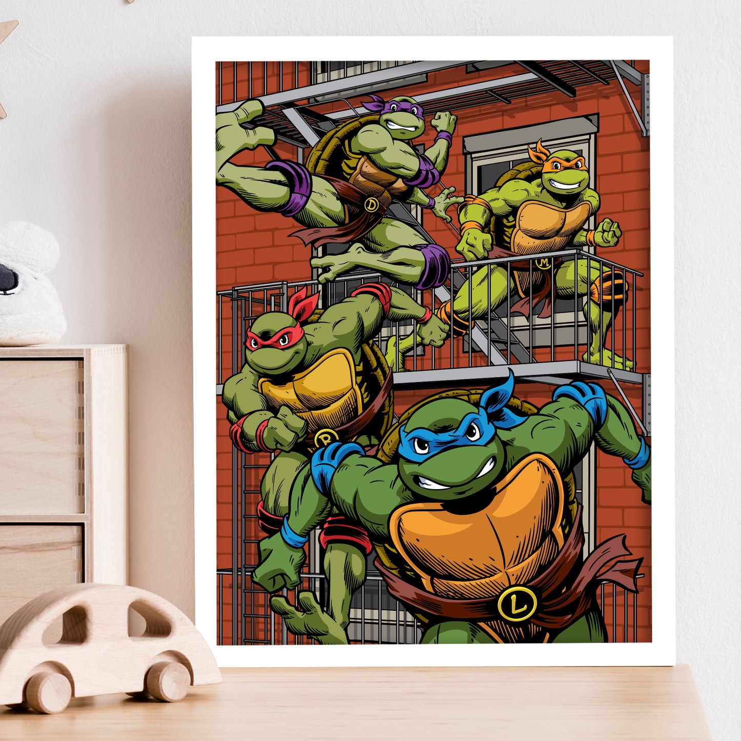 Teenage Mutant Ninja Turtles Print - Group On Side Of Building Poster World of TMNT Wall Art