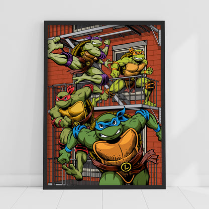 Teenage Mutant Ninja Turtles Print - Group On Side Of Building Poster World of TMNT Wall Art