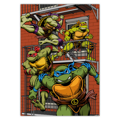 Teenage Mutant Ninja Turtles Print - Group On Side Of Building Poster World of TMNT Wall Art