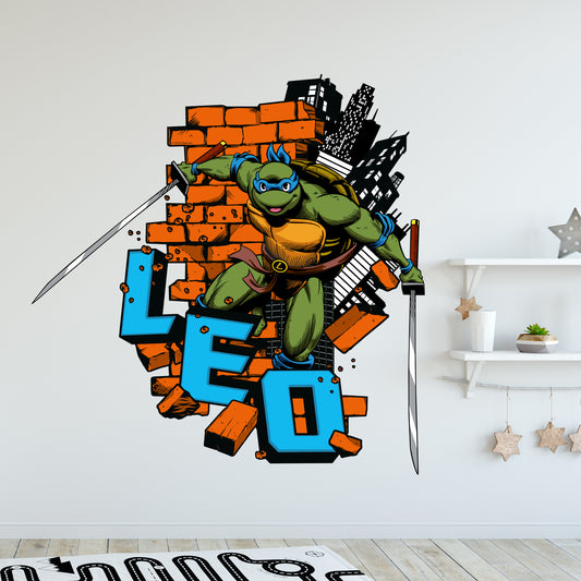 Teenage Mutant Ninja Turtles Wall Sticker - Leo Jumping Through Bricks Decal TMNT Art