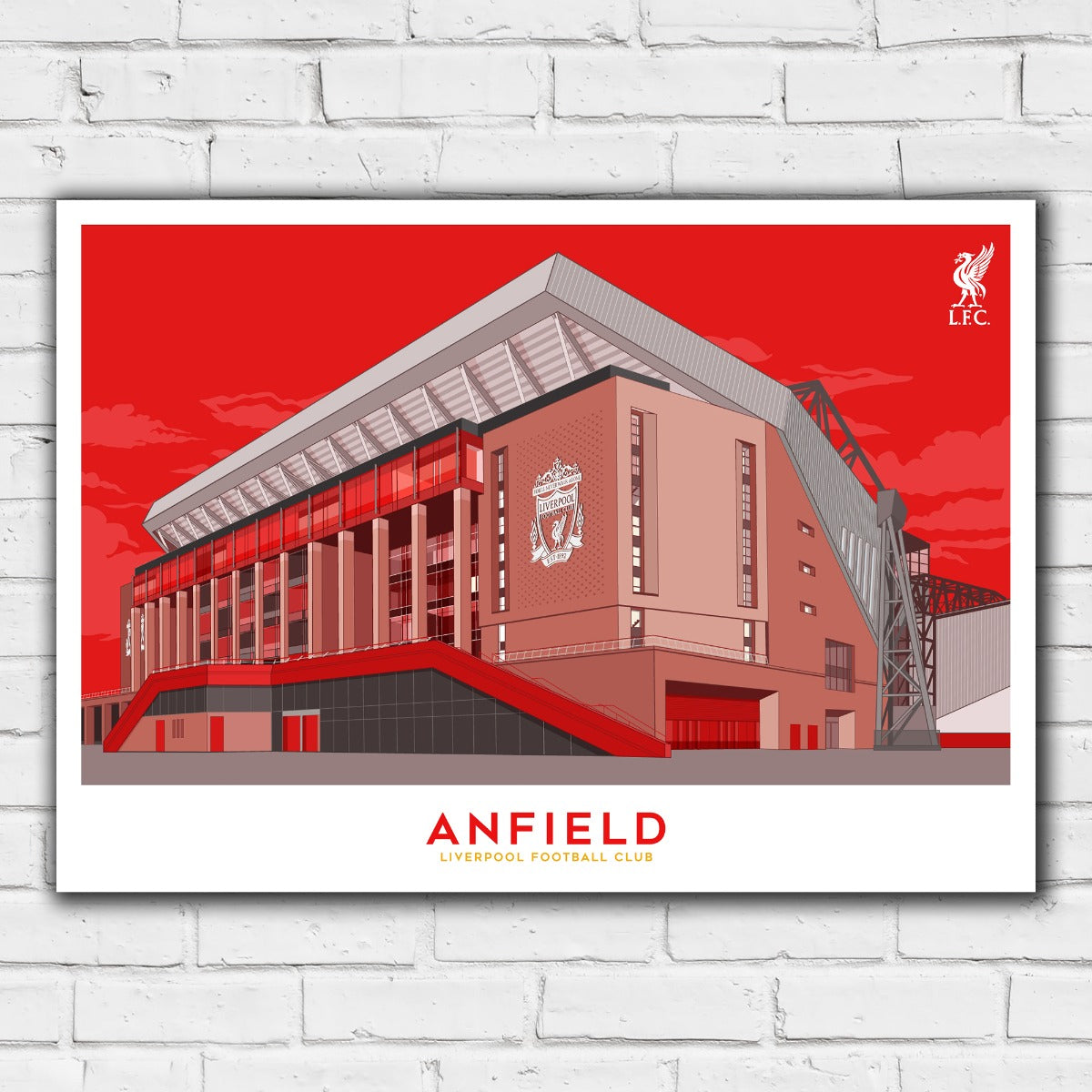 Liverpool FC Print - Anfield Illustration Outside Stadium Red Sky Poster