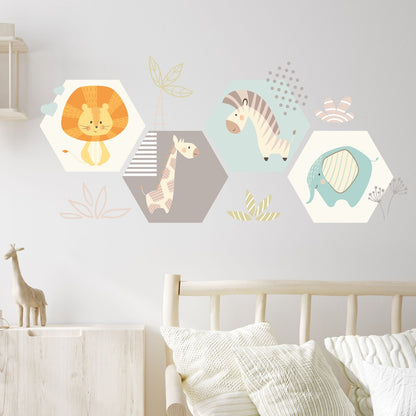 Nursery Wall Sticker - Animal Hexagons Wall Decal