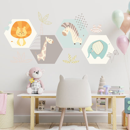 Nursery Wall Sticker - Animal Hexagons Wall Decal