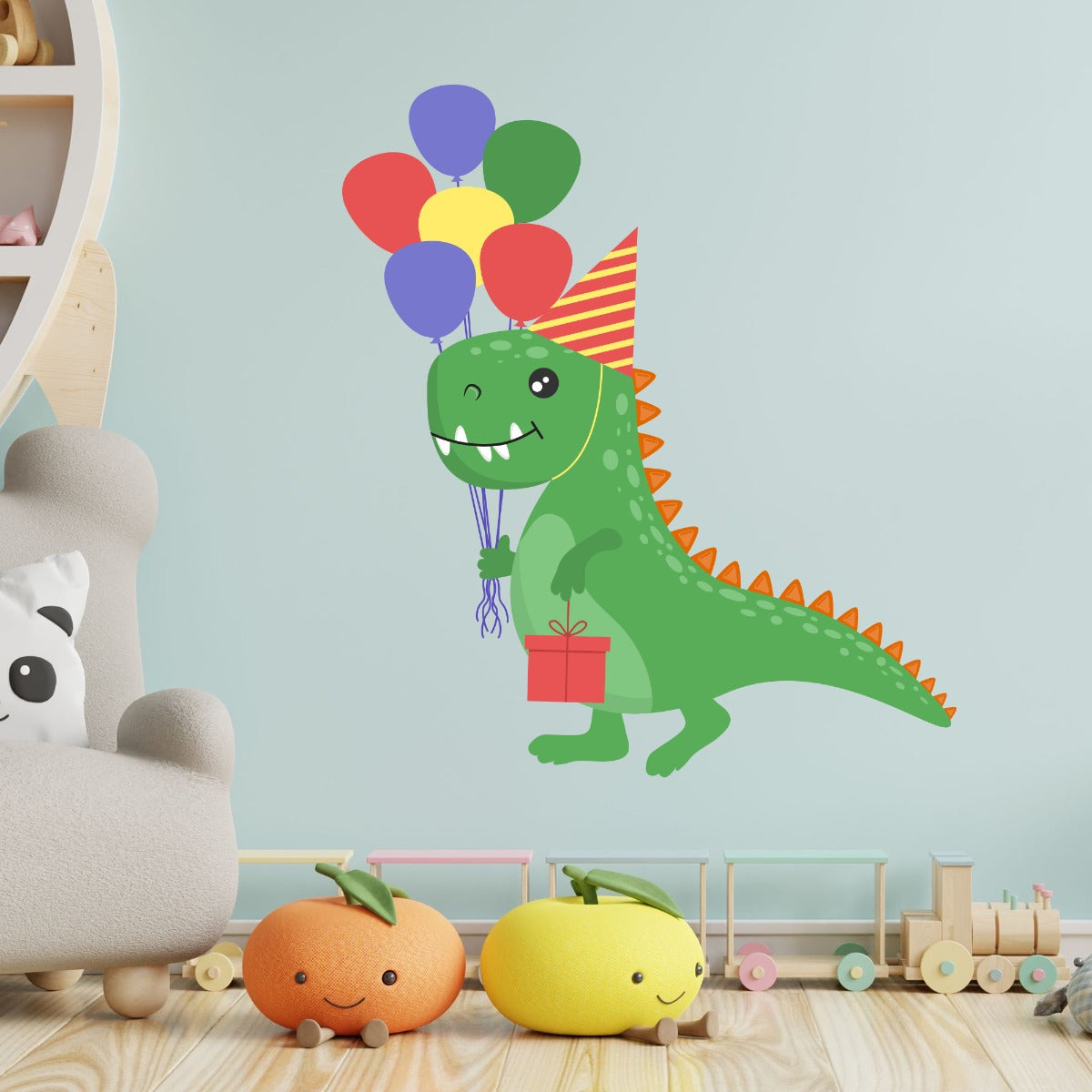 Dinosaur Wall Sticker - Birthday Party Dinosaur with Balloons