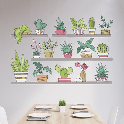 Plant Wall Sticker - Cartoon Plants on Shelves Wall Decals Nature Art