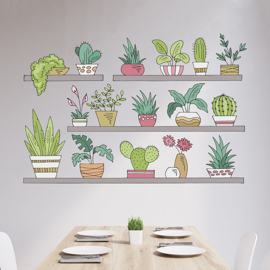 Plant Wall Sticker - Cartoon Plants on Shelves Wall Decals Nature Art