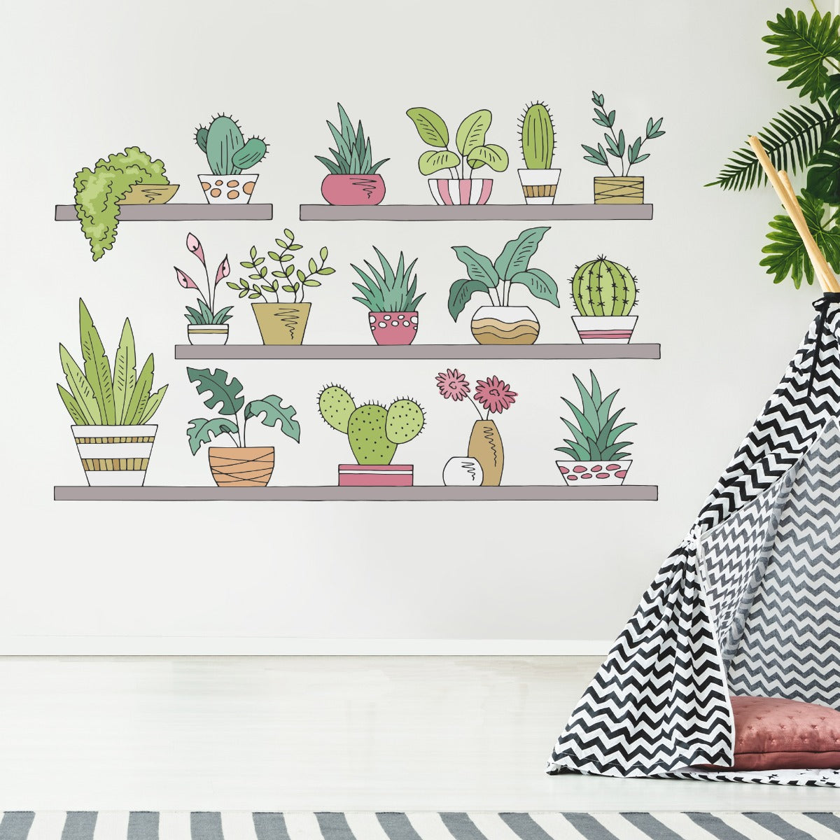 Plant Wall Sticker - Cartoon Plants on Shelves Wall Decals Nature Art