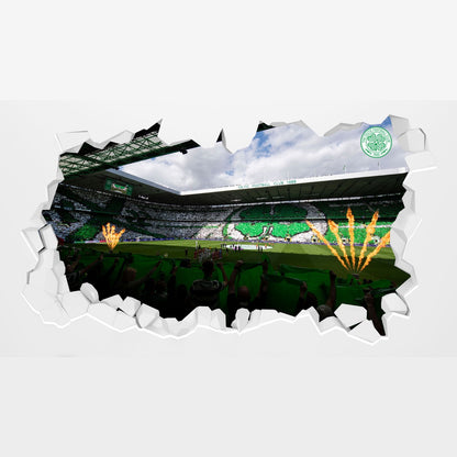 Celtic FC Wall Sticker - Inside Stadium With Crowd and Flames Broken Wall