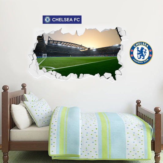 Chelsea Stamford Bridge Evening Match Stadium Smashed Wall Mural