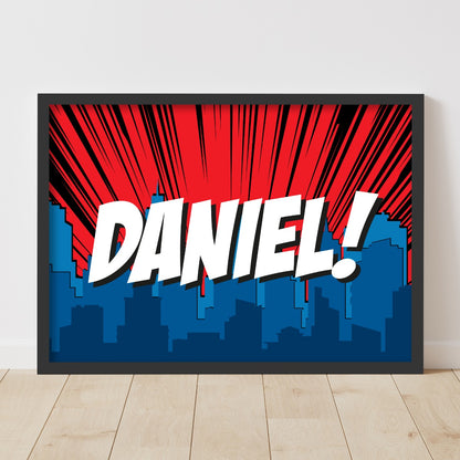 Personalised Superhero Cityscape Print