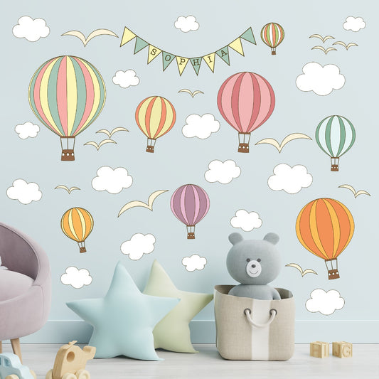 Personalised Hot Air Balloon Wall Sticker Set