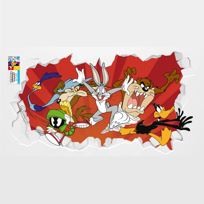 Looney Tunes Wall Sticker - Group Jumping Out of Broken Wall Decal Art