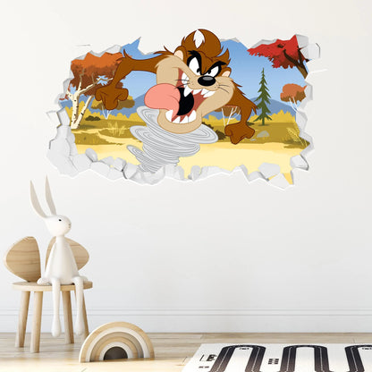 Looney Tunes Wall Sticker - Taz Tornado Broken Wall Decal Art