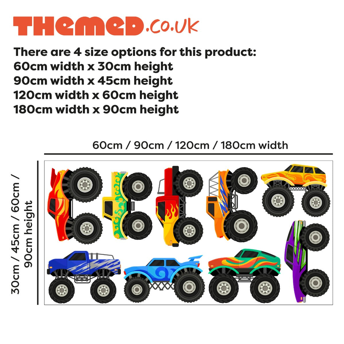 Monster Truck Wall Sticker - 9 Trucks