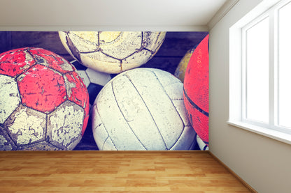 Old Sports Balls Wall Mural