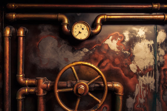 Old Steam Pipes Pressure Gauge Wall Mural