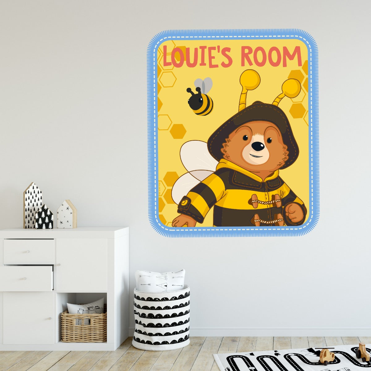 Paddington TV Wall Sticker - Bee Badge Personalised Name