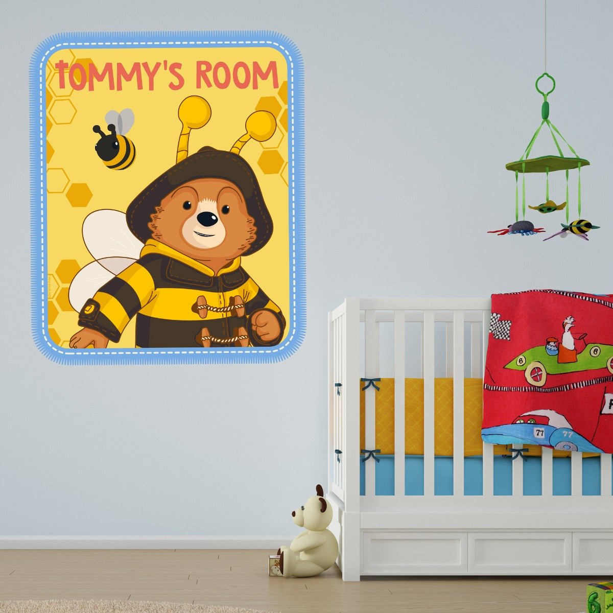 Paddington TV Wall Sticker - Bee Badge Personalised Name