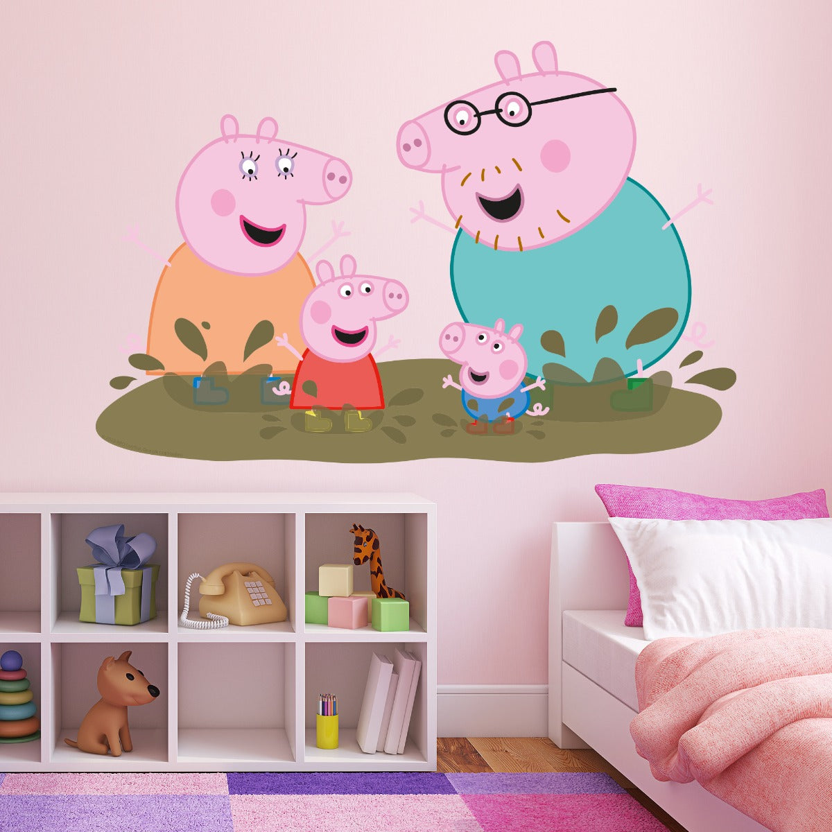 Peppa Pig Wall Sticker - Peppa Pig and Family Jumping in Muddy Puddles