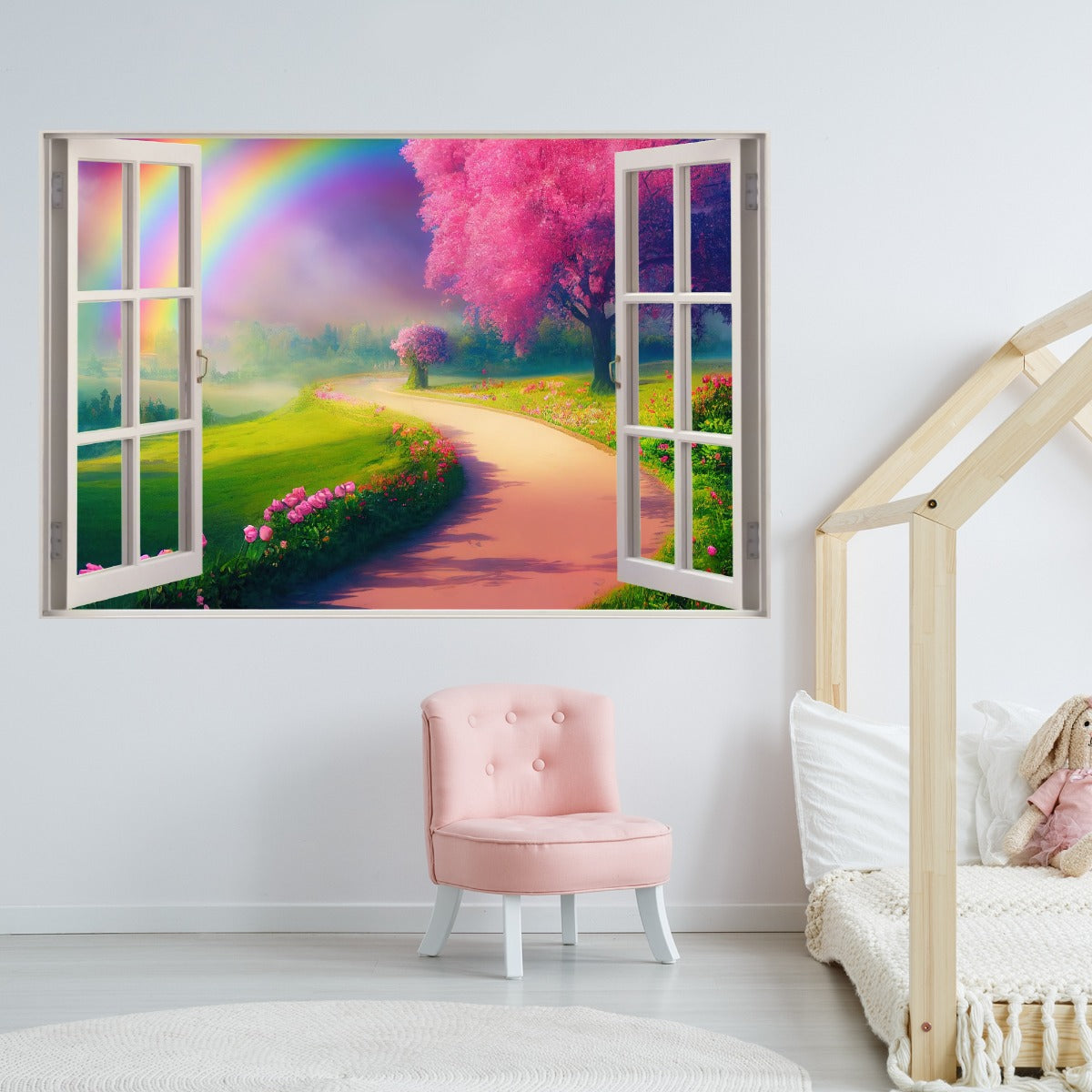 Rainbow Wall Sticker - Pink Rose Garden Rainbow Window