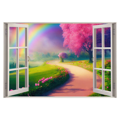 Rainbow Wall Sticker - Pink Rose Garden Rainbow Window