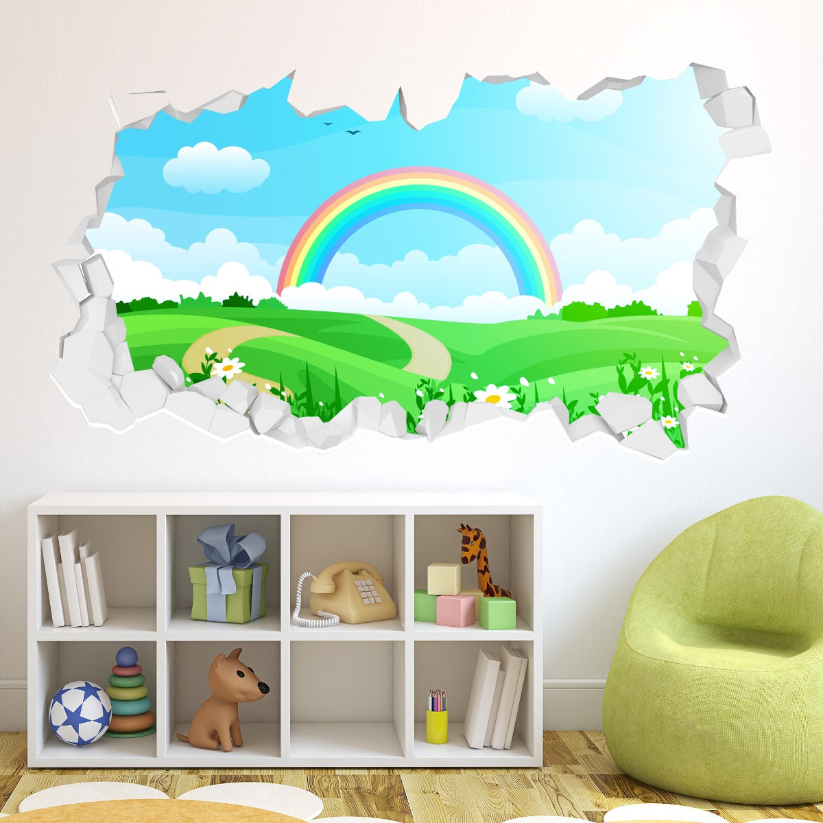 Rainbow Wall Sticker - Daisy Meadow Rainbow Broken Wall